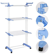 Tendedero torre HOMEMODE 3 Niveles de Pie Colgador Ropa Ruedas Vertical Portátil Blanco y Azul