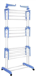 Tendedero torre HOMEMODE 3 Niveles de Pie Colgador Ropa Ruedas Vertical Portátil Blanco y Azul