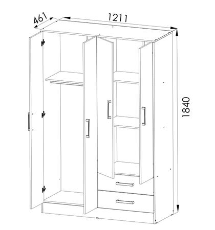 Placard ORLANDI 3524 4 Puertas 2 Cajones color Jacaranda