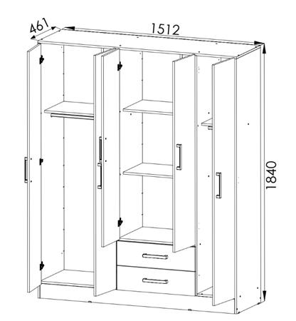 Placard ORLANDI 3514 5 Puertas 2 Cajones color Jacaranda