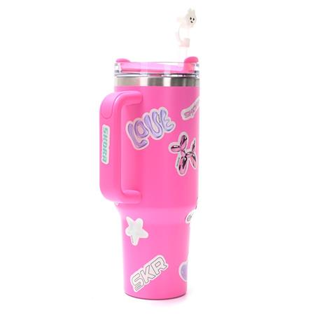 Vaso térmico SKORA 37122 con bombilla y tapon nube 1200ml rosa