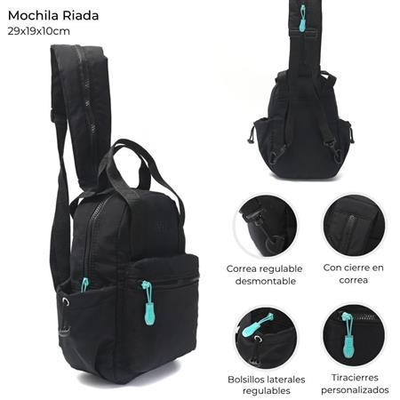 Mochila SKORA Riada Pockets 40334 Correa Doble Función Negro