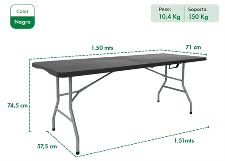 Mesa GARDEN LIFE T403501 Plegable negra