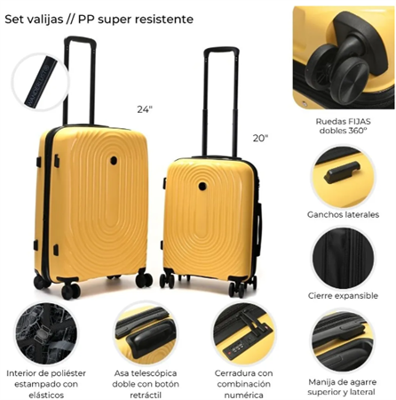Set Valijas WANDERLUST 39787 Carry On 20" Y 24" amarillo