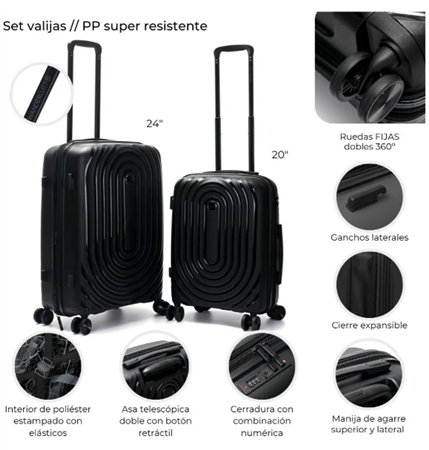 Set Valijas WANDERLUST 39781 Carry On 20" Y 24" negro