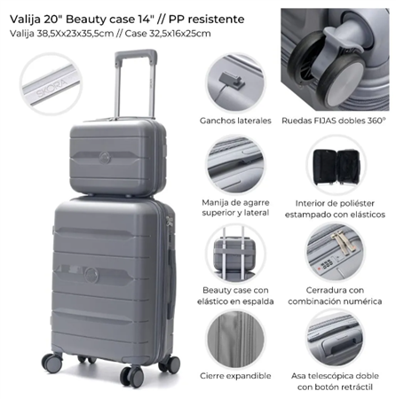 Set Valijas SKORA 39764 Hard Abs Beauty Case 20" Y 14" gris