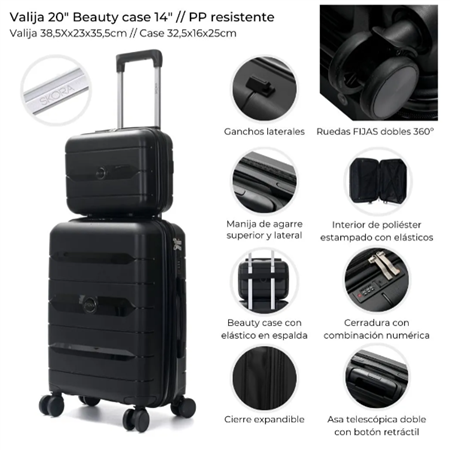 Set Valijas SKORA 39758 Hard Abs Beauty Case 20" y 14" negro