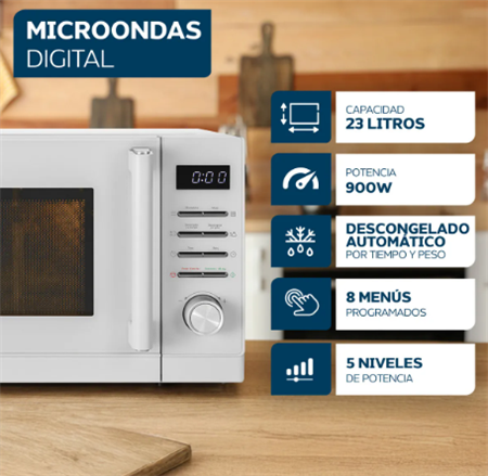 Microondas PHILCO MPHDW23UAP digital 23 lts 900w blanco