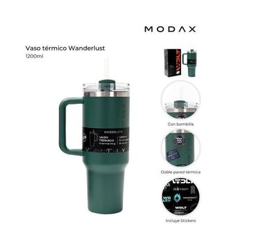 Vaso Térmico WANDERLUST 39432 con Bombilla 1200ml verde