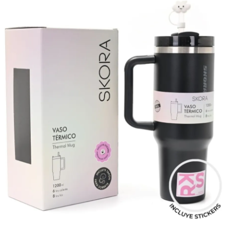 Vaso térmico SKORA 37127 con bombilla y tapon nube 1200ml negro