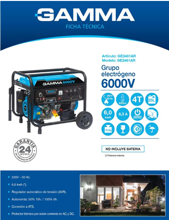 Grupo electrógeno GAMMA GE3481AR monofásico 6000V