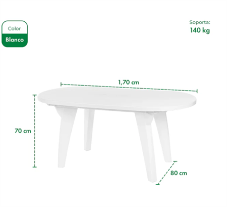 Mesa GARDEN LIFE CHICAGO F445000 de Jardín Ovalada 170cm (Patas reforzadas)