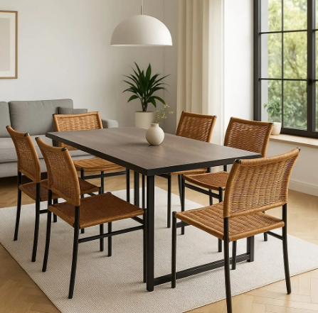 Set X2 sillas de comedor DAKOT BALI simil yute soga tejida marrón claro
