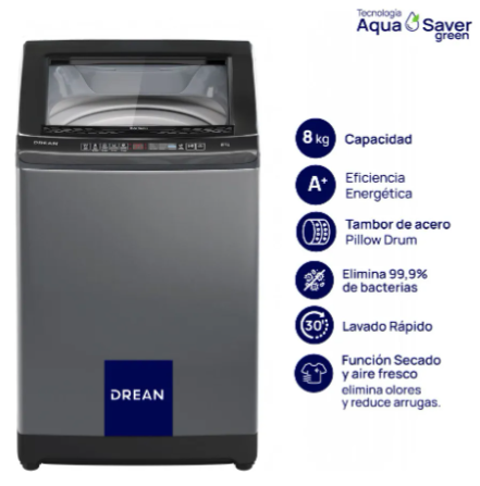 Lavarropas DREAN Lpdr0865iLG automatico carga superior 8 Kg gris