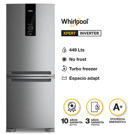 Heladera WHIRLPOOL WRE57CK No Frost Inverter 449L platinum