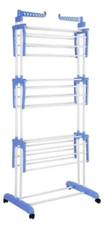 Tendedero torre HOMEMODE 3 Niveles de Pie Colgador Ropa Ruedas Vertical Portátil Blanco y Azul
