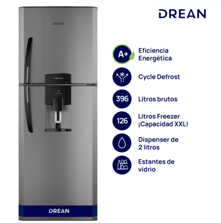 Heladera DREAN HDR400F41E con freezer cíclica 396l gris