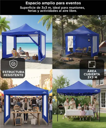 Gazebo GADNIC GAZEBO01 plegable reforzado 3X3 mts azul