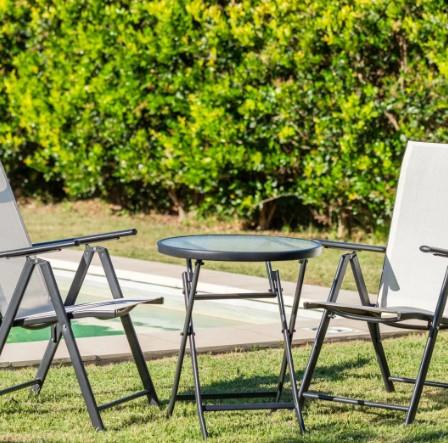 Set de Jardín AVELINO FR-ITS034 mesa 60cm + 2 Sillones Plegables