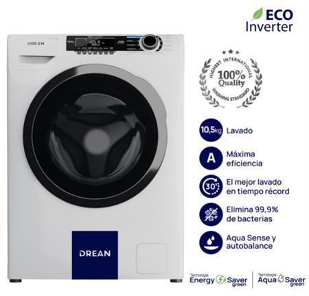 Lavarropa DREAN LCFDR1012SB0 Ecoinverter 10,5Kg blanco