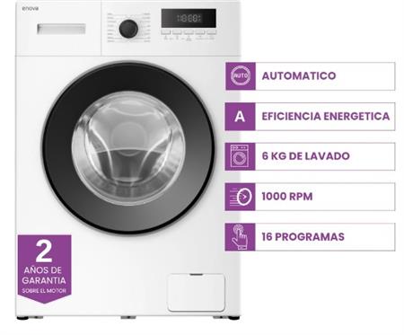 Lavarropas ENOVA LNV-LE06F10-BL 1000RPM 6kg carga frontal
