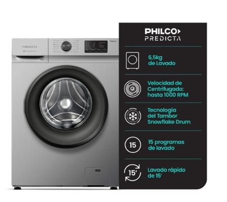 Lavarropas PHILCO PHLF6510P2 6.5kg Carga Frontal Gris