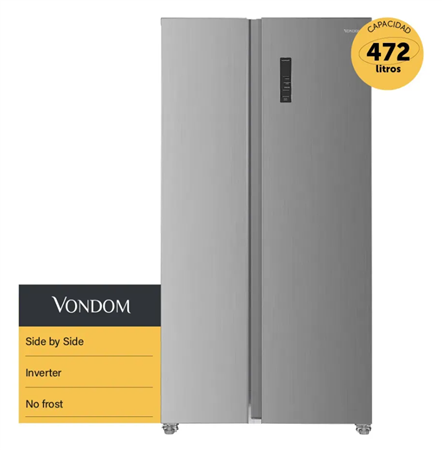 Heladera VONDOM SBS472 Side by Side 472L Inverter No Frost Acero Inoxidable