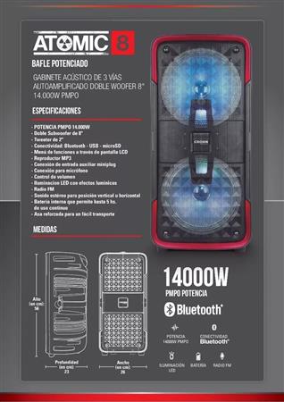 Parlante CROWN MUSTANG Atomic 8 Portátil Bluetooth Luces Led 