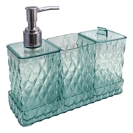 Set De Baño CAROL CAR14792 Glamour Con Bandeja Plástico Cristal  Verde esmeralda
