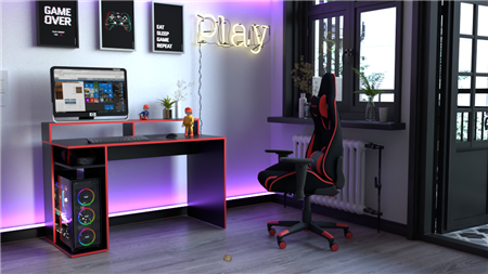 Escritorio Gamer Tables 3047  1,29 m - Negro C/Filo Rojo