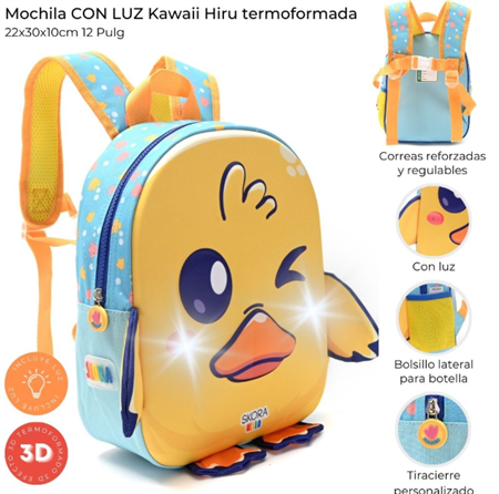 Mochila Infantil SKORA Kawai Hiru 41316 Termoforrada con Luz