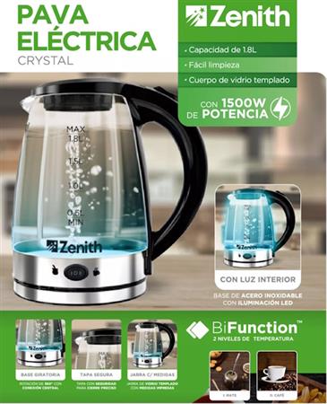 Pava ZENITH CRYSTAL Eléctrica 1.8 Lts Vidrio Templado 1500W